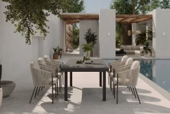 Best Tavio Garten-Essgruppe, anthrazit matt/beige, Alu/Rope-Geflecht, Tisch 180/240 x 100 cm, 6 Diningsessel Garten-Essgruppen