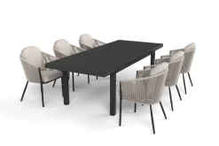 Best Tavio Garten-Essgruppe, anthrazit matt/beige, Alu/Rope-Geflecht, Tisch 180/240 x 100 cm, 6 Diningsessel Garten-Essgruppen
