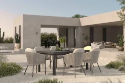 Best Tavio Garten-Essgruppe, anthrazit matt/beige, Alu/Rope-Geflecht, Tisch 180/240 x 100 cm, 6 Diningsessel Garten-Essgruppen