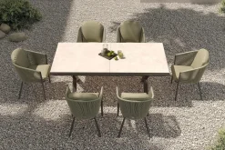 Best Tavio Garten-Essgruppe, schwarz/grün, Alu/Steinimitat/Rope-Geflecht, Tisch 200/260 x 100 cm, ausziehbar, 6 Diningsessel Garten-Essgruppen