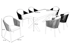 Best Tavio Garten-Essgruppe, schwarz/grün, Alu/Steinimitat/Rope-Geflecht, Tisch 200/260 x 100 cm, ausziehbar, 6 Diningsessel Garten-Essgruppen
