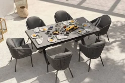 Online Tavio Garten-Essgruppe, schwarz/dunkelgrau, Alu/Rope/Steinimitat, 200/260 x 103 cm, ausziehbar, 6 Diningsessel Garten-Essgruppen