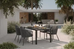 Discount Tavio Garten-Essgruppe, anthrazit matt/dunkelgrau, Alu/Rope-Geflecht/Spraystone, 160 x 95 cm, 4 Diningsessel Garten-Essgruppen