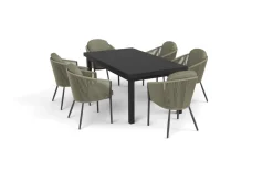 Hot Tavio Garten-Essgruppe, anthrazit matt/grün, Alu/Rope-Geflecht, ausziehbare Tischplatte 180/240 x 100 cm, 6 Diningsessel Garten-Essgruppen