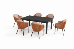 Outlet Tavio Garten-Essgruppe, anthrazit/orange, Alu/Rope-Geflecht, ausziehbare Tischplatte 180/240 x 100 cm, 6 Diningsessel Garten-Essgruppen