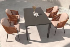 Online Tavio Garten-Essgruppe, anthrazit matt/orange, Alu/Rope-Geflecht, Spraystone-Tischplatte 160 x 95 cm, 4 Diningsessel Garten-Essgruppen