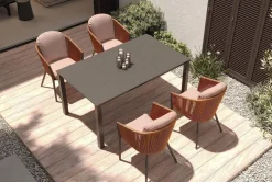 Online Tavio Garten-Essgruppe, anthrazit matt/orange, Alu/Rope-Geflecht, Spraystone-Tischplatte 160 x 95 cm, 4 Diningsessel Garten-Essgruppen