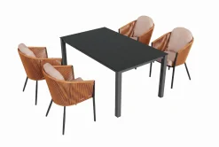 Online Tavio Garten-Essgruppe, anthrazit matt/orange, Alu/Rope-Geflecht, Spraystone-Tischplatte 160 x 95 cm, 4 Diningsessel Garten-Essgruppen