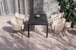 Hot Tavio Garten-Essgruppe, anthrazit matt/beige, Alu/Rope/Spraystone, 160 x 95 cm, 4 Diningsessel Garten-Essgruppen