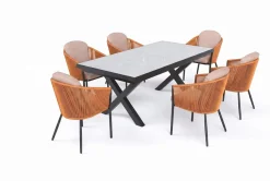 Discount Tavio Garten-Essgruppe, schwarz/orange, Alu/Rope-Geflecht, Tisch 200/260 x 100 cm, 6 Diningsessel, ausziehbar Garten-Essgruppen