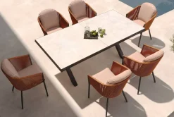Discount Tavio Garten-Essgruppe, schwarz/orange, Alu/Rope-Geflecht, Tisch 200/260 x 100 cm, 6 Diningsessel, ausziehbar Garten-Essgruppen