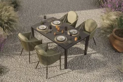 New Tavio Garten-Essgruppe, anthrazit matt/grün, Alu/Rope-Geflecht/Spraystone, 160 x 95 x cm, 4 Diningsessel Garten-Essgruppen