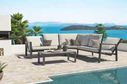 Online Theia L Gartenlounge für 5 Personen, anthrazit/grau meliert, Alu/Polyester, Tischplatte aus Milchglas, pulverbeschichtet Gartenlounge|Aluminium-Gartenmöbel
