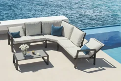 Online Theia L Gartenlounge für 5 Personen, anthrazit/grau meliert, Alu/Polyester, Tischplatte aus Milchglas, pulverbeschichtet Gartenlounge|Aluminium-Gartenmöbel