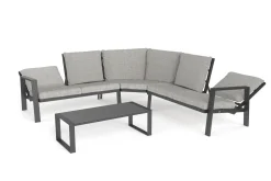Online Theia L Gartenlounge für 5 Personen, anthrazit/grau meliert, Alu/Polyester, Tischplatte aus Milchglas, pulverbeschichtet Gartenlounge|Aluminium-Gartenmöbel