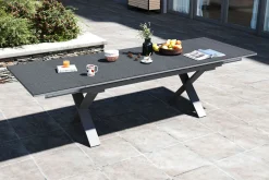 Clearance Toronto Ausziehtisch, silber, Alu/Spraystone, 180/280x100cm, Schubladenauszug Gartentische