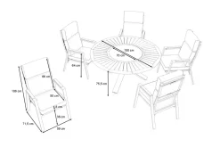 Outlet Trondheim Garten-Essgruppe, anthrazit, Aluminium/Teak/Polyester, Ø150 x 75,5 cm, pulverbeschichtet, witterungsbeständig, Polster inklusive Garten-Essgruppen