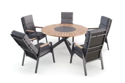 Outlet Trondheim Garten-Essgruppe, anthrazit, Aluminium/Teak/Polyester, Ø150 x 75,5 cm, pulverbeschichtet, witterungsbeständig, Polster inklusive Garten-Essgruppen