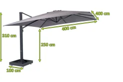 Outlet Ultimate L Ampelschirm, 400 x 400 cm, 360° drehbar, UV-Schutz 80+, Alu/Spuncrylic®, inkl. Schirmständer Sonnenschirme