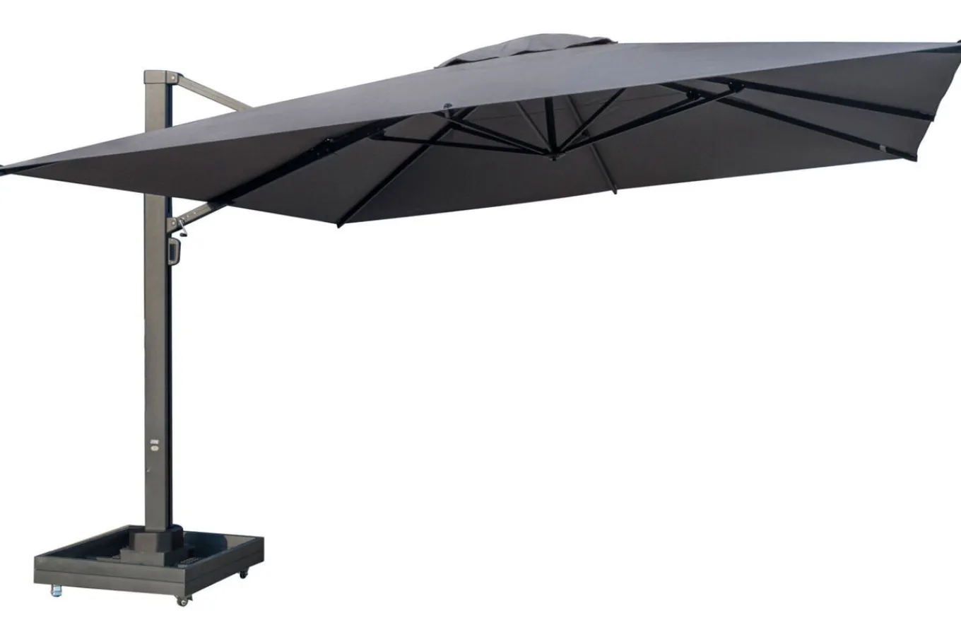 Hot Ultimate XL Ampelschirm, 450 x 450 cm, UV-Schutz 80+, 360° drehbar, inkl. Schirmständer, Spuncrylic® Sonnenschirme