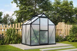 Discount Verde Basic Gewächshaus, schwarzer Rahmen, Aluminium/Polycarbonat, 130x183x190 cm, pulverbeschichtet, UV-geschützt, mit Schiebetür Gewächshaus|Aluminium-Gartenmöbel