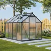 Clearance Verde Basic Gewächshaus, schwarzer Rahmen, Aluminium pulverbeschichtet mit Polycarbonat-Doppelstegplatten, 245 x 183 x 190 cm, UV-beständig, inkl. Schiebetür Gewächshaus|Aluminium-Gartenmöbel
