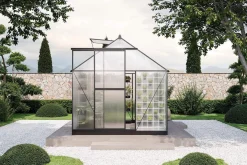 Sale Verde Basic Gewächshaus, schwarzer Rahmen, Aluminium pulverbeschichtet mit Polycarbonat-Doppelstegplatten 4 mm, 187 x 183 x 190 cm, UV-geschützt und wetterfest Gewächshaus|Aluminium-Gartenmöbel