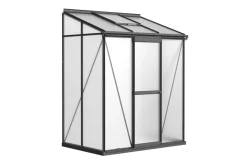 Outlet Verde Comfort Anlehn-Gewächshaus, schwarzer Rahmen, Aluminium/Polycarbonat, 160 x 105 x 190 cm, UV-beständig, pulverbeschichtet, mit Schiebetür Gewächshaus|Aluminium-Gartenmöbel