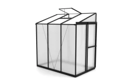 Clearance Verde Comfort Anlehn-Gewächshaus, schwarzer Rahmen, Aluminium pulverbeschichtet mit 4 mm Polycarbonatplatten, 192 x 125 x 210 cm, UV-beständig, mit Schiebetür und Belüftungsfenster Gewächshaus|Aluminium-Gartenmöbel