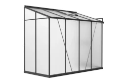 Clearance Verde Comfort Anlehn-Gewächshaus, schwarzer Rahmen, Aluminium/Polycarbonat, 265 x 125 x 210 cm, pulverbeschichtet, UV-Schutz, Schiebetür Gewächshaus|Aluminium-Gartenmöbel