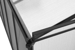 Clearance Verde Comfort Anlehn-Gewächshaus, schwarzer Rahmen, Aluminium/Polycarbonat, 265 x 125 x 210 cm, pulverbeschichtet, UV-Schutz, Schiebetür Gewächshaus|Aluminium-Gartenmöbel