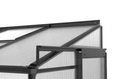 Clearance Verde Comfort Anlehn-Gewächshaus, schwarzer Rahmen, Aluminium/Polycarbonat, 265 x 125 x 210 cm, pulverbeschichtet, UV-Schutz, Schiebetür Gewächshaus|Aluminium-Gartenmöbel