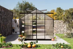 Clearance Verde Premium Gewächshaus, schwarzer Rahmen, Aluminium/Polycarbonat, 310 x 244 x 230 cm, pulverbeschichtet, UV-geschützt, mit Schiebetür und 2 Fenstern Gewächshaus|Aluminium-Gartenmöbel