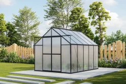Clearance Verde Premium Gewächshaus, schwarzer Rahmen, Aluminium/Polycarbonat, 310 x 244 x 230 cm, pulverbeschichtet, UV-geschützt, mit Schiebetür und 2 Fenstern Gewächshaus|Aluminium-Gartenmöbel