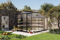 Clearance Verde Premium Gewächshaus, schwarzer Rahmen, Aluminium/Polycarbonat, 310 x 244 x 230 cm, pulverbeschichtet, UV-geschützt, mit Schiebetür und 2 Fenstern Gewächshaus|Aluminium-Gartenmöbel