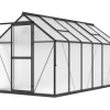 Hot Verde Premium Gewächshaus, schwarzer Rahmen, Aluminium/Polycarbonat, 358 x 183 x 200 cm, Schiebetür, 2 Fenster, pulverbeschichtet, UV-beständig Gewächshaus|Aluminium-Gartenmöbel