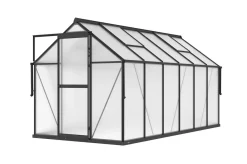 Hot Verde Premium Gewächshaus, schwarzer Rahmen, Aluminium/Polycarbonat, 358 x 183 x 200 cm, Schiebetür, 2 Fenster, pulverbeschichtet, UV-beständig Gewächshaus|Aluminium-Gartenmöbel