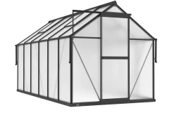 Hot Verde Premium Gewächshaus, schwarzer Rahmen, Aluminium/Polycarbonat, 358 x 183 x 200 cm, Schiebetür, 2 Fenster, pulverbeschichtet, UV-beständig Gewächshaus|Aluminium-Gartenmöbel