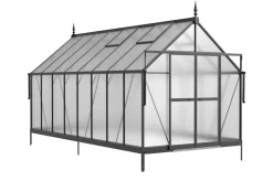 Discount Verde Premium Gewächshaus, schwarzer Rahmen, Aluminium pulverbeschichtet mit Polycarbonat 6 mm und Stahlrahmen, 486 x 243 x 240 cm, 4 Fenster, Schiebetür Gewächshaus|Aluminium-Gartenmöbel
