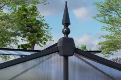 Discount Verde Premium Gewächshaus, schwarzer Rahmen, Aluminium pulverbeschichtet mit Polycarbonat 6 mm und Stahlrahmen, 486 x 243 x 240 cm, 4 Fenster, Schiebetür Gewächshaus|Aluminium-Gartenmöbel