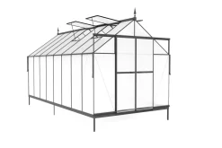 Discount Verde Premium Gewächshaus, schwarzer Rahmen, Aluminium pulverbeschichtet mit Polycarbonat 6 mm und Stahlrahmen, 486 x 243 x 240 cm, 4 Fenster, Schiebetür Gewächshaus|Aluminium-Gartenmöbel