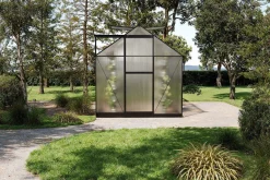 Online Verde Premium Gewächshaus, schwarzer Rahmen, Aluminium/Polycarbonat, 302 x 183 x 200 cm, pulverbeschichtet, Schiebetür, 2 Fenster, UV-beständig Gewächshaus