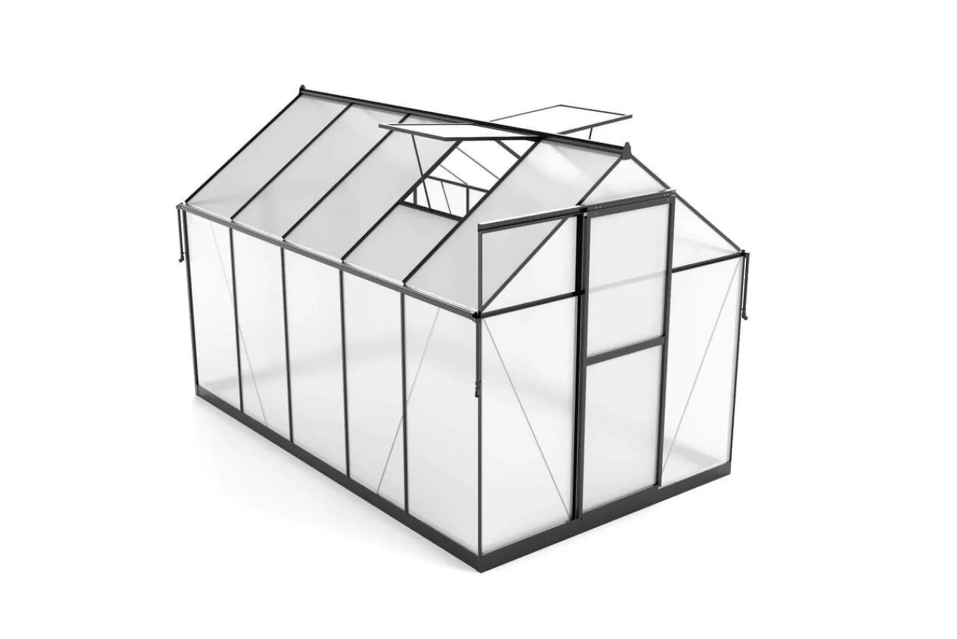 Online Verde Premium Gewächshaus, schwarzer Rahmen, Aluminium/Polycarbonat, 302 x 183 x 200 cm, pulverbeschichtet, Schiebetür, 2 Fenster, UV-beständig Gewächshaus