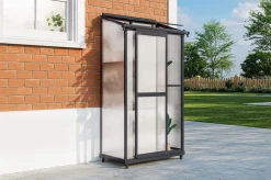 Verde Smart Balkon-Gewächshaus, schwarzer Rahmen, Aluminium/Polycarbonat, 91 x 51 x 166 cm, UV-beständig, pulverbeschichtet, mit Tür und Regalböden Gewächshaus|Aluminium-Gartenmöbel