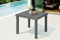 Online Vigo Dining-Tisch, stahlgrau-meliert, Alu/Polyrattan/Glas, 90x90x75cm, pulverbeschichtet Gartentische|Aluminium-Gartenmöbel