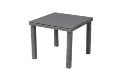 Online Vigo Dining-Tisch, stahlgrau-meliert, Alu/Polyrattan/Glas, 90x90x75cm, pulverbeschichtet Gartentische|Aluminium-Gartenmöbel