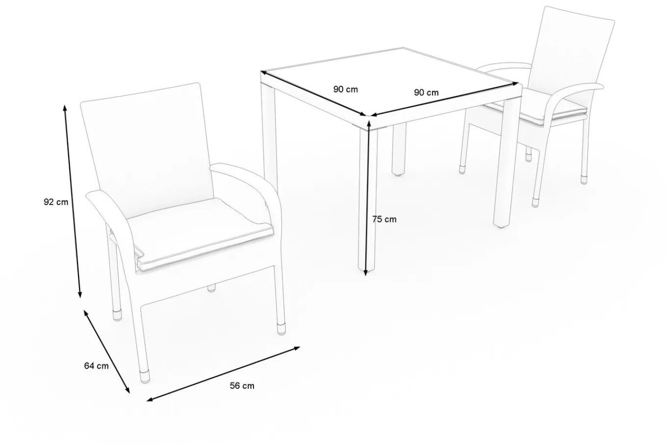 Sale Vigo Garten-Essgruppe, stahlgrau-meliert, Alu/Polyrattan, Tisch 90 x 90 cm, 2 Stühle, Polster inklusive, pulverbeschichtet Balkonmöbel-Set|Aluminium-Gartenmöbel