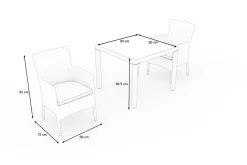 Hot Vigo Garten-Essgruppe, stahlgrau-meliert/grau, Alu/Polyrattan/Glas, Tisch 90 x 90 cm, 2 Sessel, Polster Inklusive, Pulverbeschichtet Balkonmöbel-Set|Aluminium-Gartenmöbel