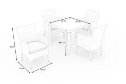 Best Vigo Garten-Essgruppe, stahlgrau-meliert/grau, Alu/Polyrattan/Polyester, Tisch 90 x 90 cm, 4 Sessel Aluminium-Gartenmöbel