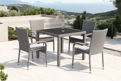 Online Vigo Garten-Essgruppe, stahlgrau-meliert, Alu/Polyrattan, Tisch 90 x 90 cm, 4 Stühle, Polster inklusive, pulverbeschichtet Garten-Essgruppen|Aluminium-Gartenmöbel
